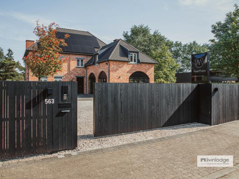 Portail coulissant moderne avec clôture assortie à finition noire